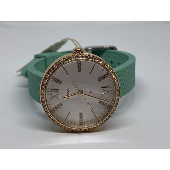 Fossil ES4403 Women's Green Silicone Analog Silver Dial Quartz Wrist Watch LW14 - Picture 6 of 11